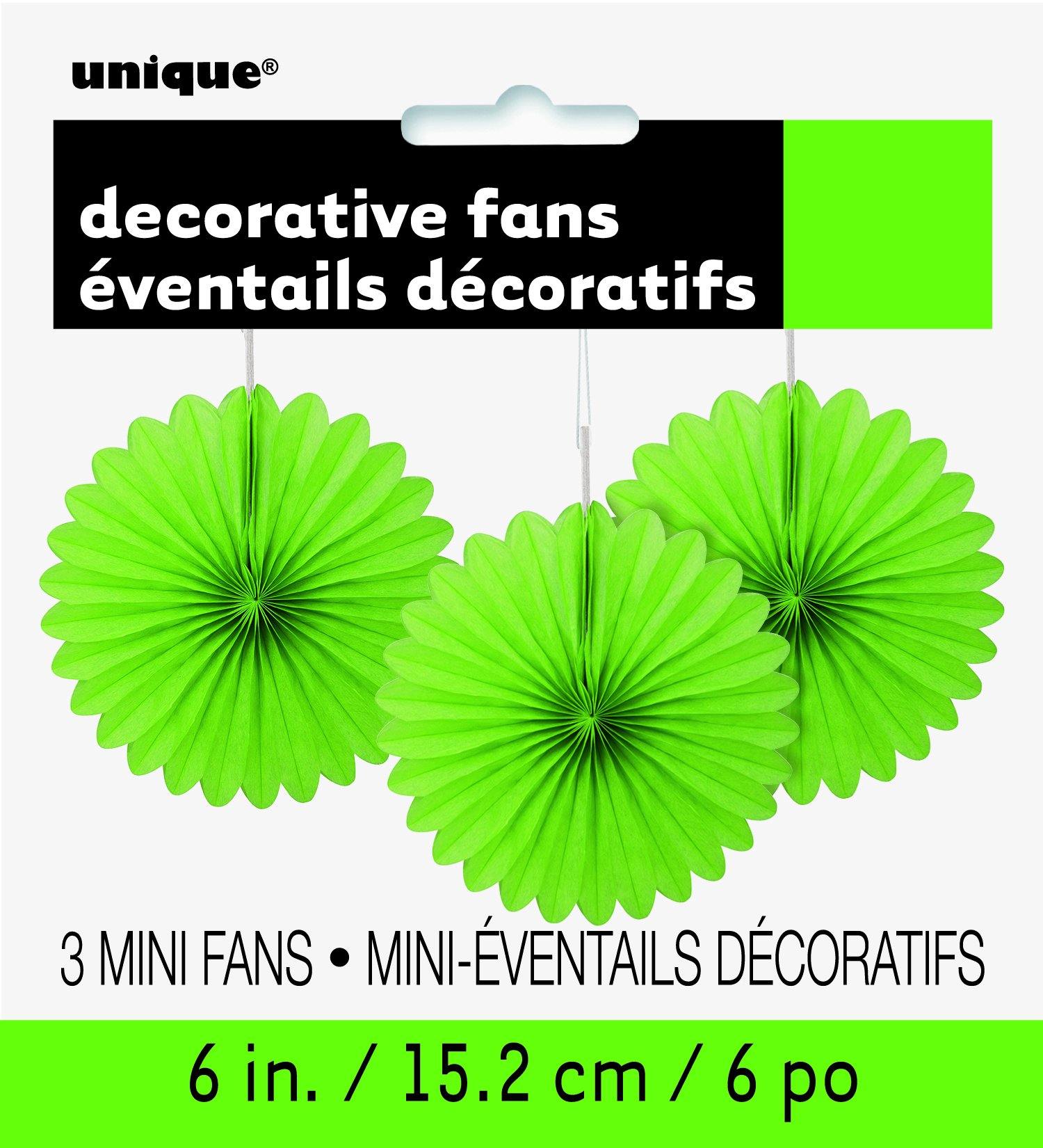 3 Pack Lime Green Decorative Fans - 15cm - The Base Warehouse
