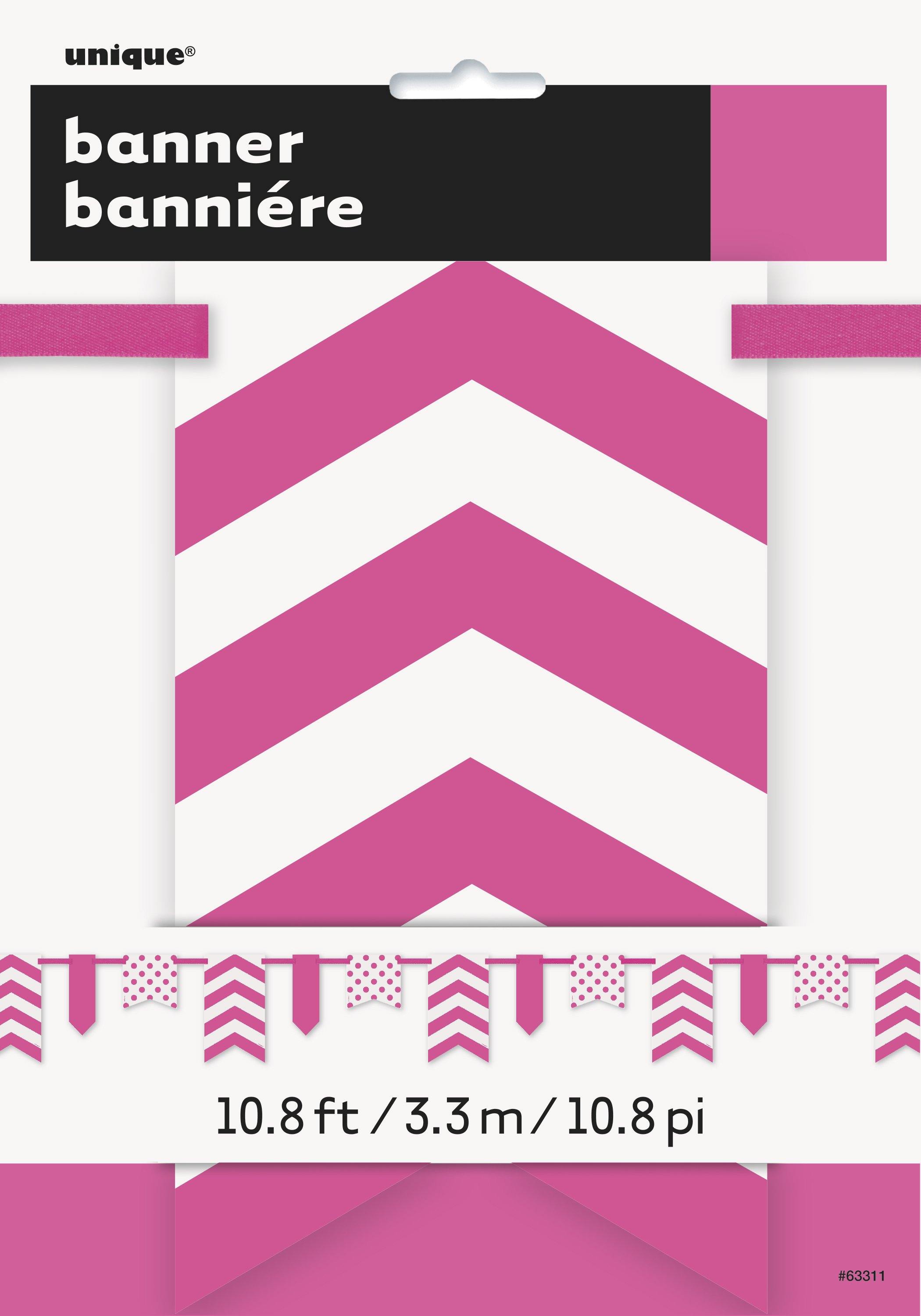 Hot Pink Dots & Stripes Paper Pennant Banner - 3.6m