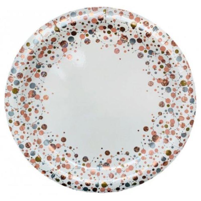 8 Pack Sparkling Fizz Rose Gold Paper Plates - 23cm - The Base Warehouse
