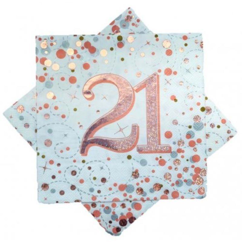 16 Pack Sparkling Fizz 21 Rose Gold Lunch Napkins - 33cm - The Base Warehouse