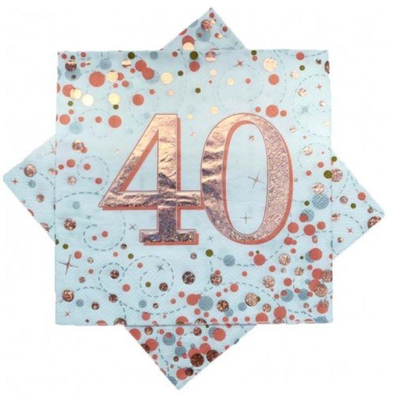 16 Pack Sparkling Fizz 40 Rose Gold Lunch Napkins - 33cm - The Base Warehouse