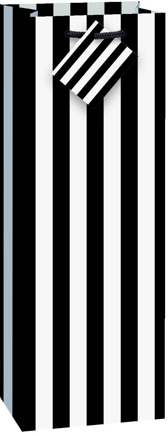 Midnight Black Stripes Wine Gift Bag - 35.6cm H x 12.7cm W - The Base Warehouse
