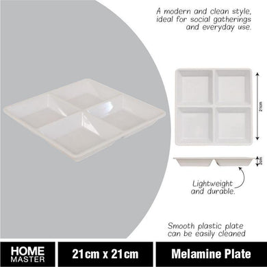 4 Section Square Melamine Plate - 21cm x 21cm - The Base Warehouse