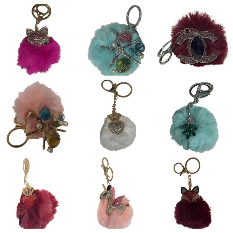 Metal Keychain With Plush Ball - 9cm