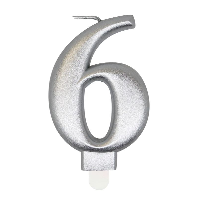 Metallic Silver Numerical Birthday Candle 6 - 8cm