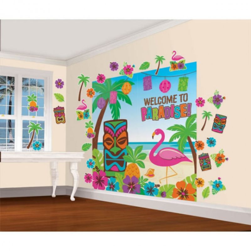 Summer Luau Welcome To Paradise Scene Setter Wall Decorations Kit