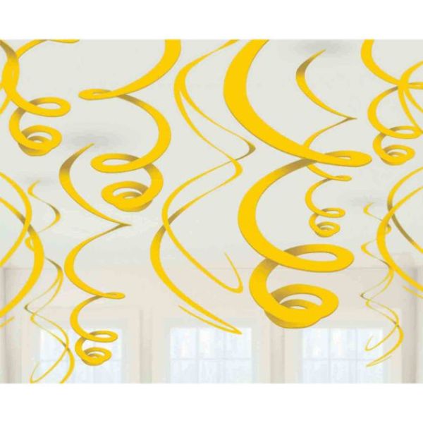 12 Pack Yellow Sunshine Plastic Swirl Decorations - 56cm