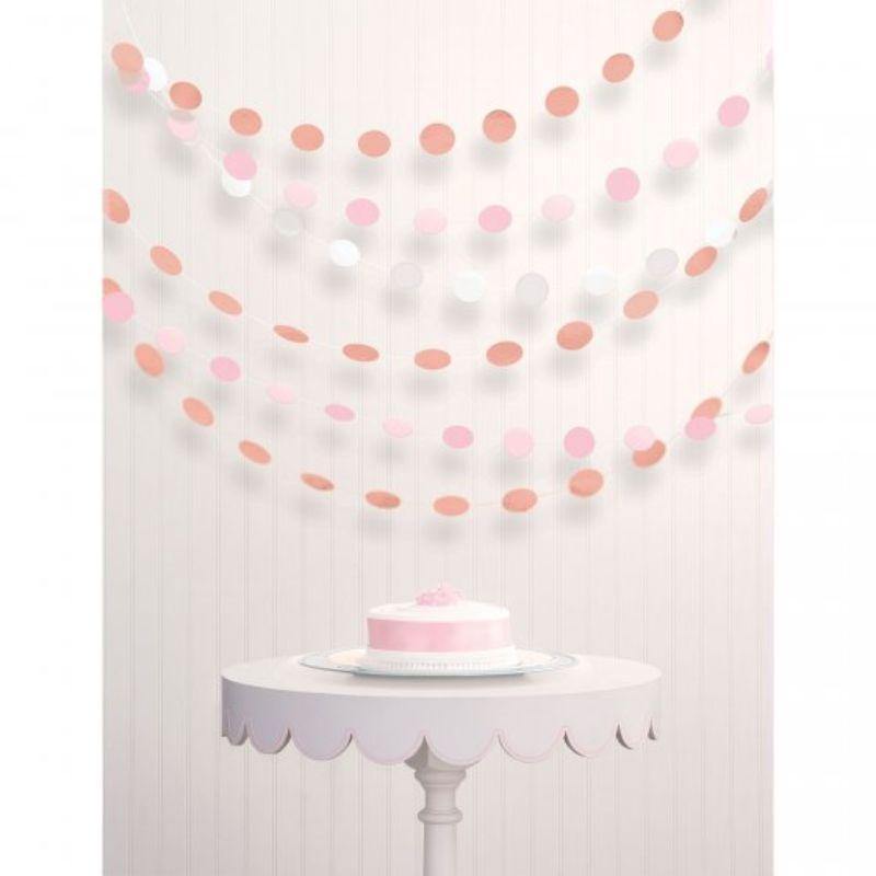6 Pack Rose Gold Round Paper String Decorations - 2.13m - The Base Warehouse