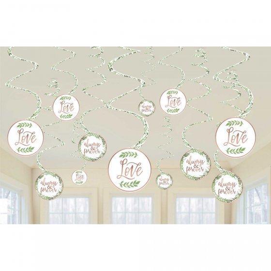 12 Pack Love & Leaves Hanging Spiral Decorations - The Base Warehouse