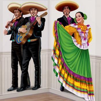 2 Pack Mexican Fiesta Dancers & Mariachi Scene Setters - 85cm x 165cm - The Base Warehouse