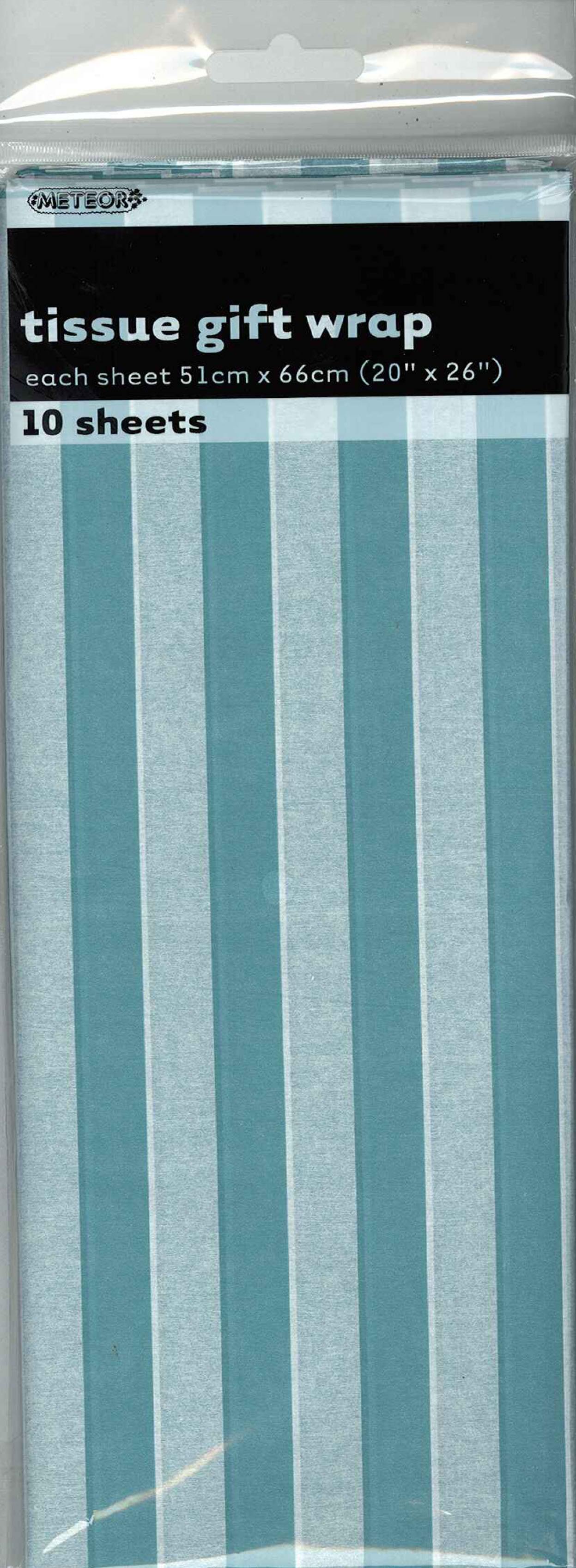 10 Pack Caribbean Teal Stripes Tissue Sheets - 51cm x 66cm - The Base Warehouse