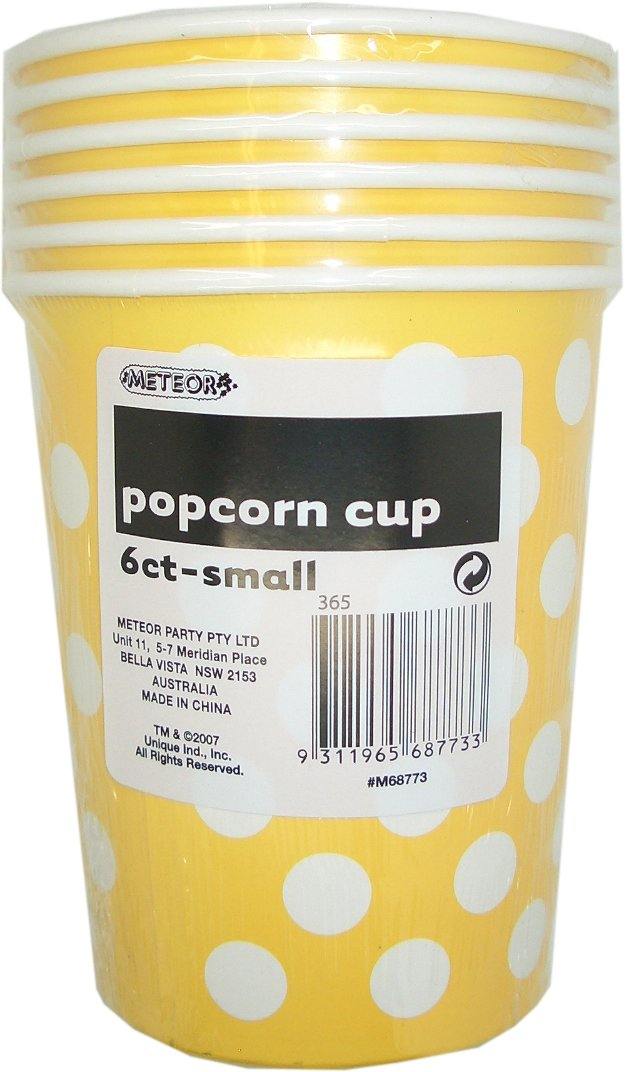 6 Pack Sunflower Yellow Dots Paper Popcorn Cups 945ml - 14cm x 11.5cm