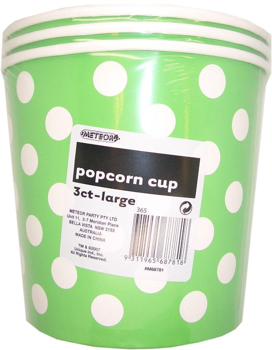 3 Pack Lime Green Dots Paper Popcorn Cups 2.5L - 16cm x 18cm