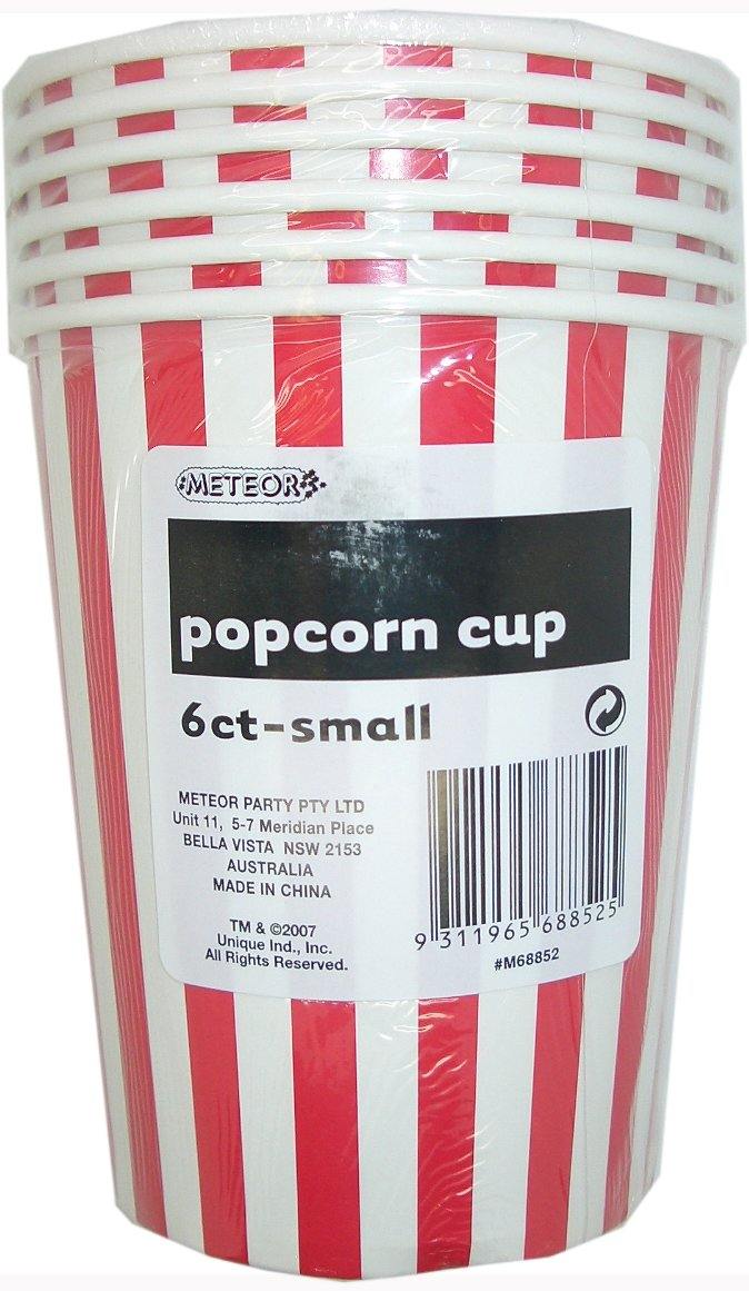 6 Pack Ruby Red Stripes Paper Popcorn Cups 945ml - 14cm x 11.5cm - The Base Warehouse