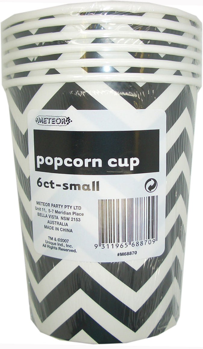 6 Pack Midnight Black Chevron Paper Popcorn Cups 945ml - 14cm x 11.5cm