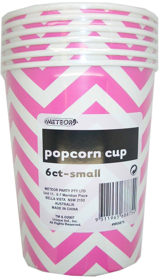 6 Pack Hot Pink Chevron Paper Popcorn Cups 945ml - 14cm x 11.5cm - The Base Warehouse