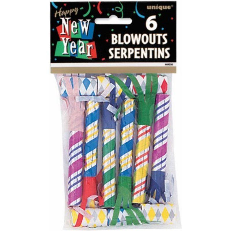 6 Pack New Year Striped Foil Blowouts
