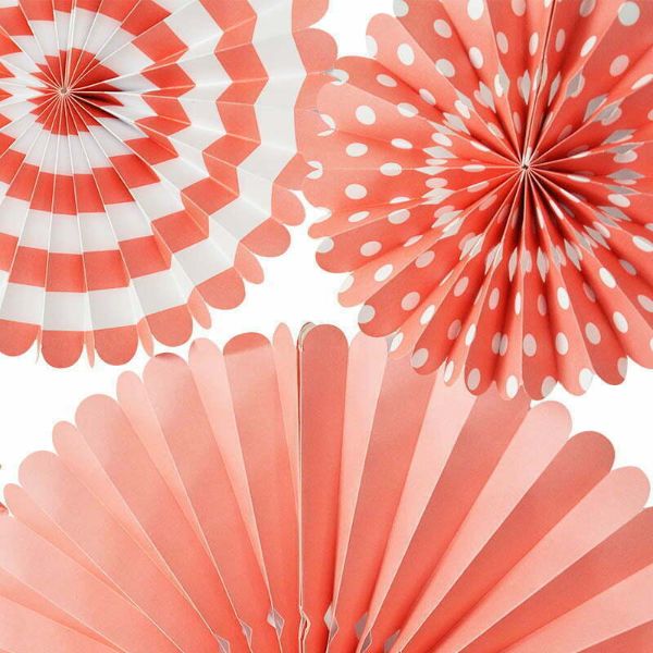 4 Pack Coral Red Paper Fan Set