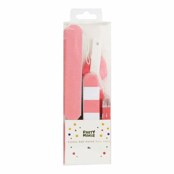 4 Pack Coral Red Paper Fan Set