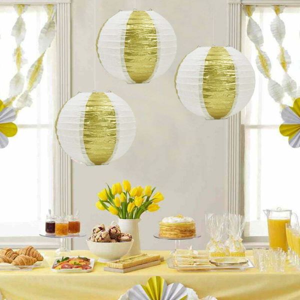 Gold Glitter Round Paper Lantern - 25cm