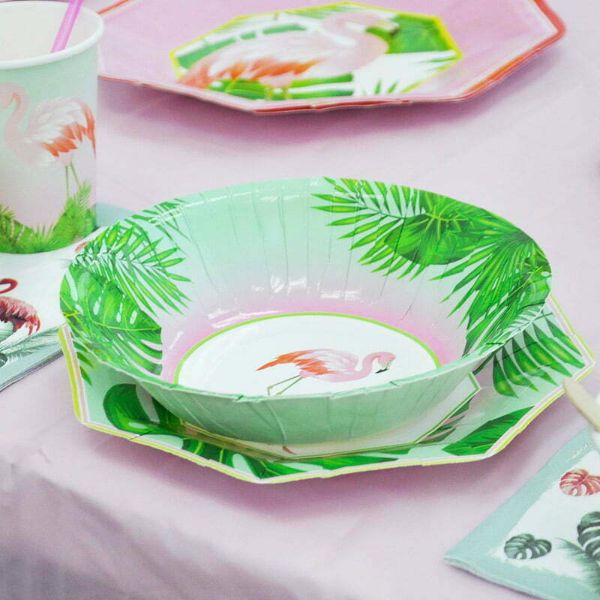 8 Pack Flamingo Paper Bowl - 17cm x 4.2cm