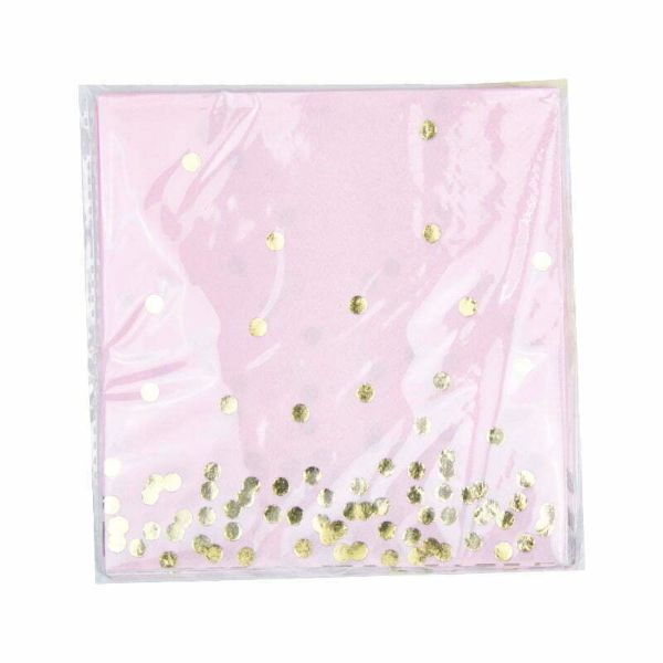 16 Pack Pink Dot Foil Napkins - 25cm x 25cm