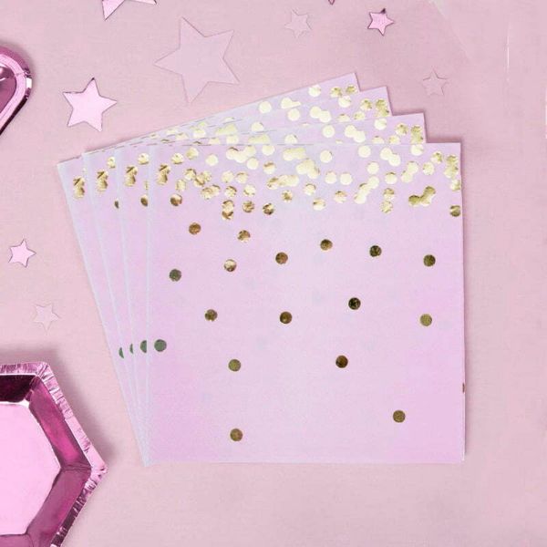 16 Pack Pink Dot Foil Napkins - 25cm x 25cm