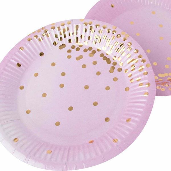 8 Pack Pink Dots Foil Plates - 18cm