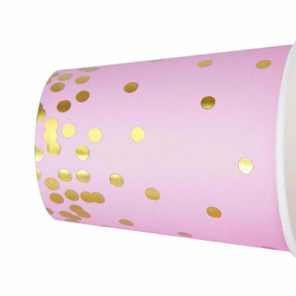 8 Pack Pink Dots Foil Paper Cups - 266ml
