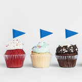 Load image into Gallery viewer, 16 Pack Blue Glitter Flag Toppers - 8cm