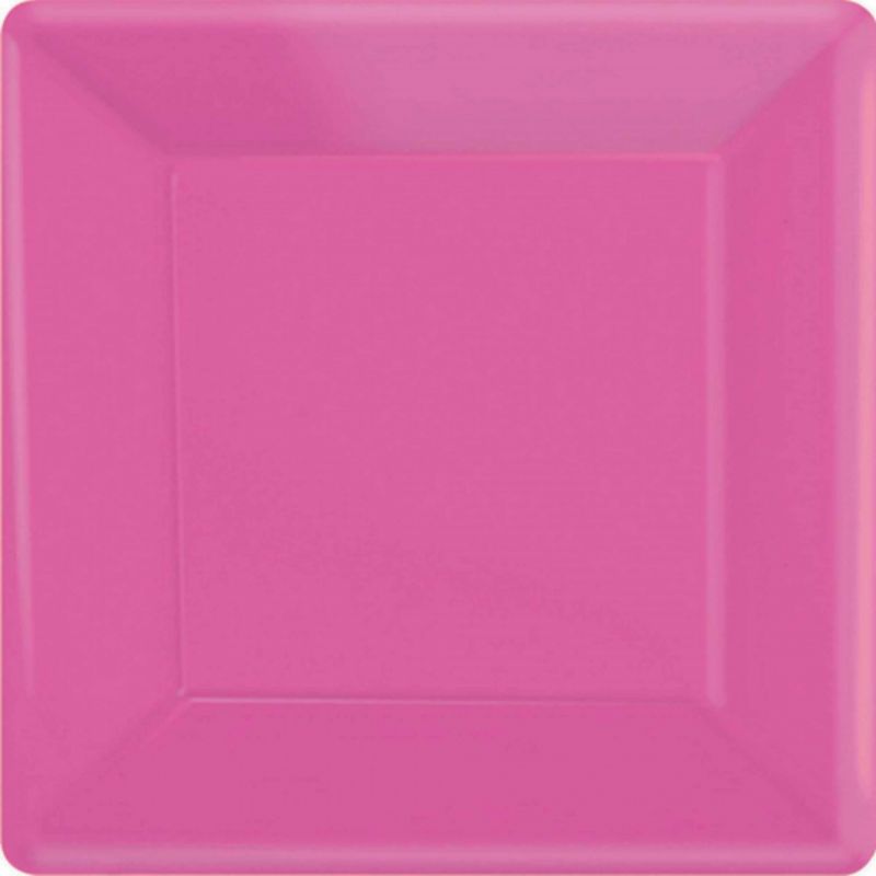 20 Pack Bright Pink Square Paper Plates - 26cm