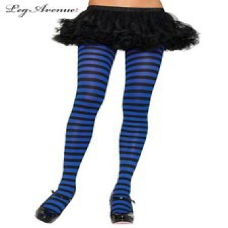Black/Royal Blue Nylon Stripe Tights - OS - The Base Warehouse