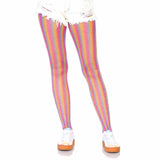 Load image into Gallery viewer, Coloured Lurex Shimmer Rainbow Striped Fishnet Tights - OS