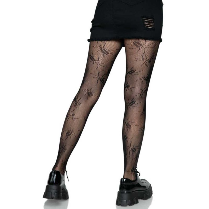 Womens Black Beetle Net Tights