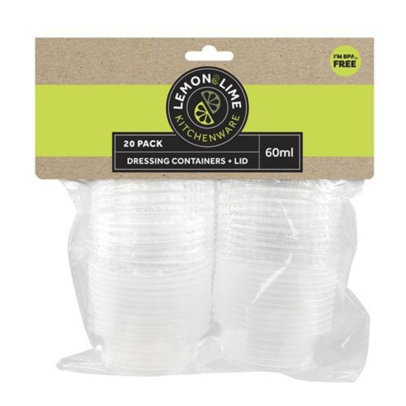 20 Pack Dressing Containers with Lids - 60ml - The Base Warehouse