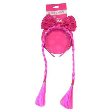 Hot Pink Headband with Bow and Pig Tails - The Base Warehouse