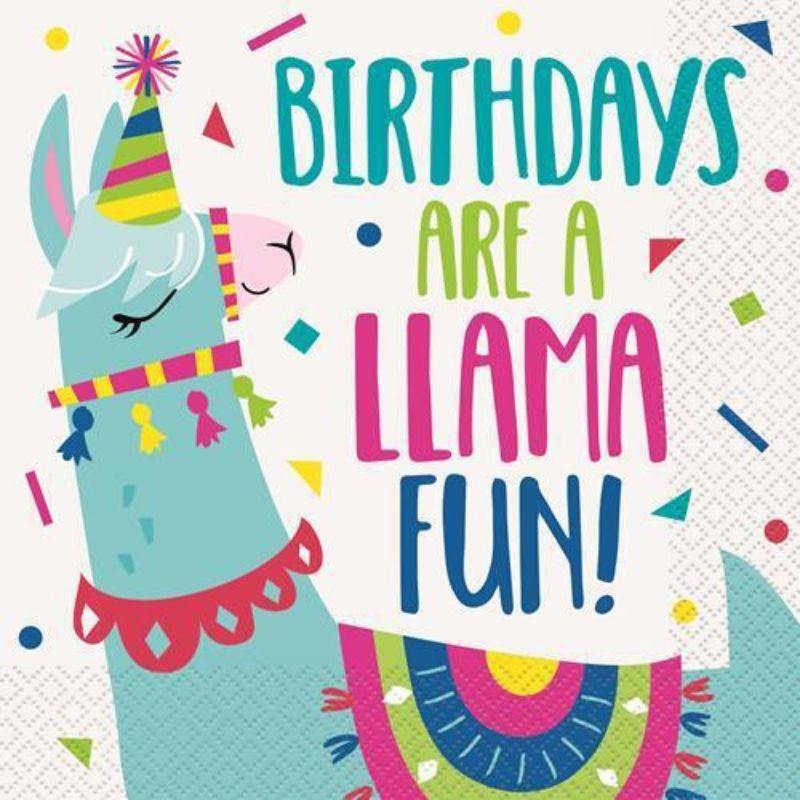16 Pack Llama Birthday Lunch Napkins - 33cm