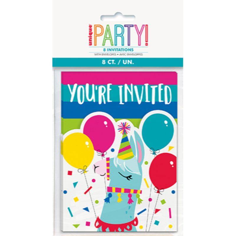 8 Pack Llama Birthday Invitations - 9.7cm x 3.6cm - The Base Warehouse