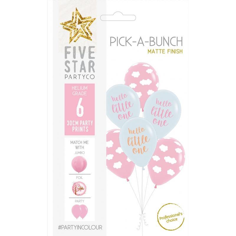 6 Pack Hello Baby Girl Matte Pink & White Latex Balloons - 30cm