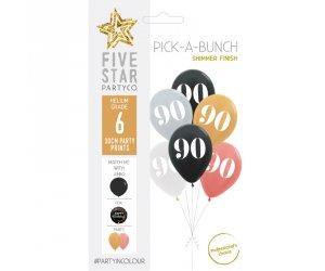 6 Pack 90th Birthday Mix Latex Balloon - 30cm - The Base Warehouse