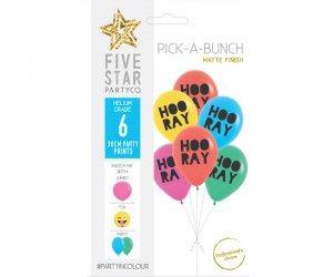 6 Pack Hooray Mix Latex Balloon - 30cm - The Base Warehouse