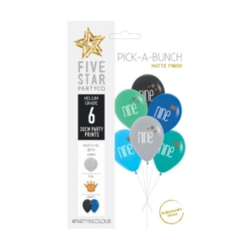 6 Pack Nine Crown / Stars Latex Balloons - 30cm - The Base Warehouse