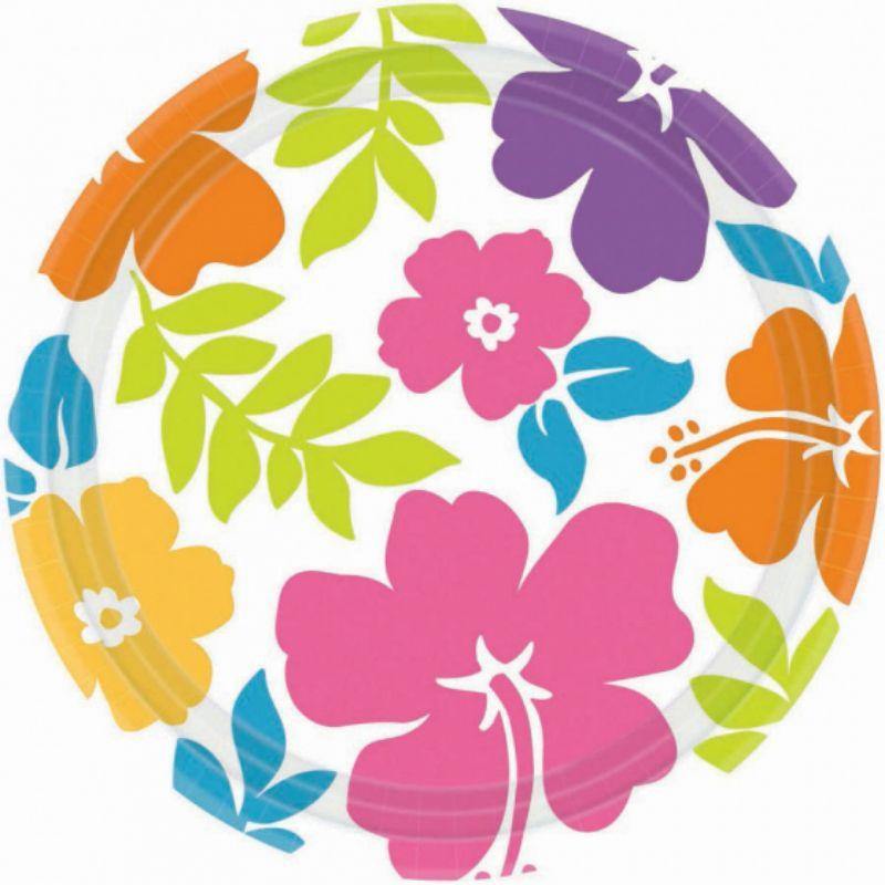 8 Pack Summer Hibiscus Round Plates - 23cm - The Base Warehouse