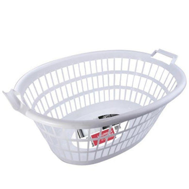 White Oval Laundry Basket - 63cm x 43.5cm x 27cm - The Base Warehouse