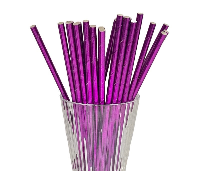 25 Pack Iridescent Hot Pink Paper Straws - 0.6cm x 19.7cm