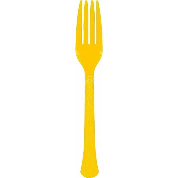 20 Pack Yellow Sunshine Heavy Weight Plastic Forks - The Base Warehouse