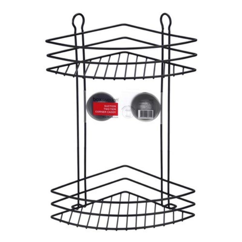 Wire Suction 2 Tier Corner Caddy - 19cm x 19cm x 38.5cm - The Base Warehouse