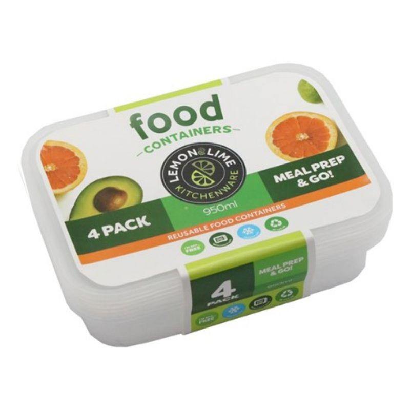 4 Pack Reusable Food Containers - 950ml - The Base Warehouse