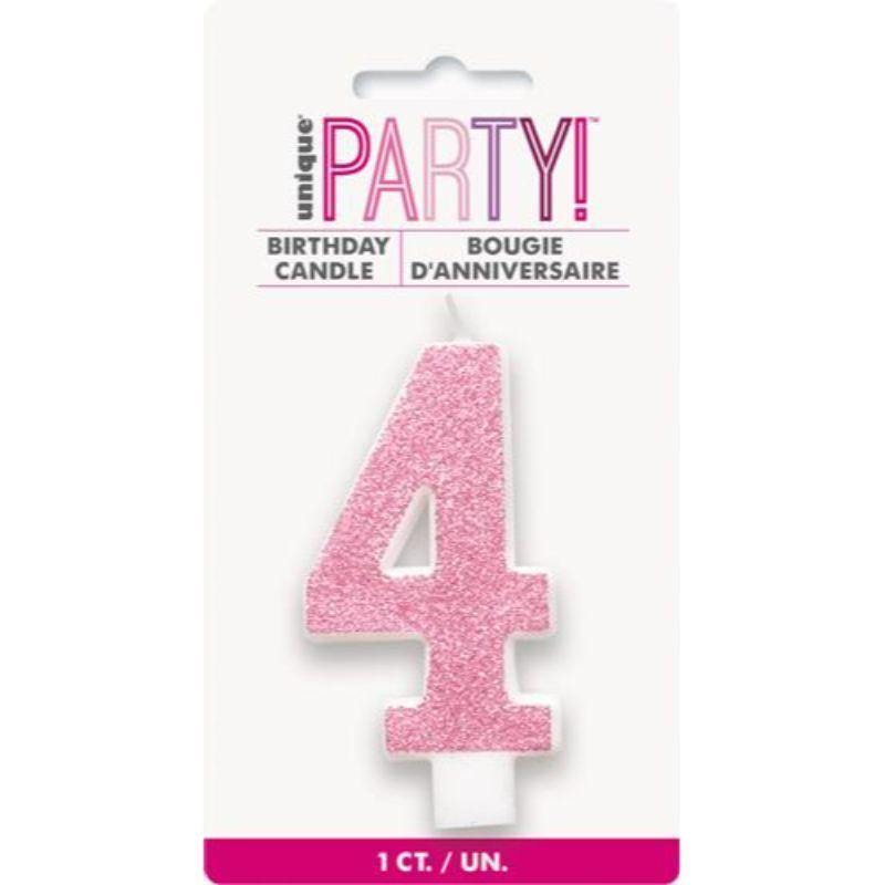 Gliter Pink Candle - Number 4 - The Base Warehouse