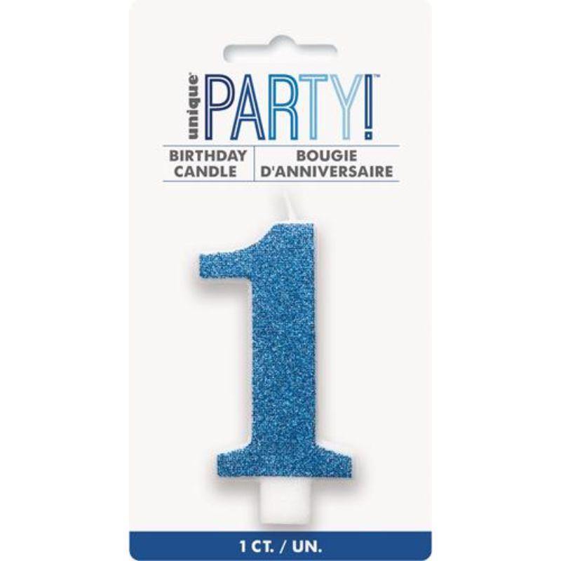 Gliter Blue Candle - Number 1 - The Base Warehouse
